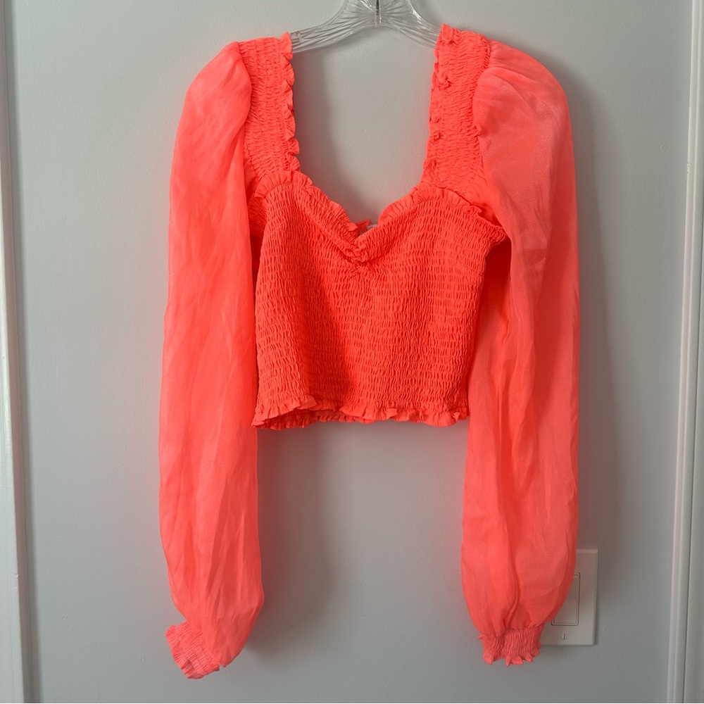 Fashion Nova Bright Pink Orange Balloon Sleeve Crop Top